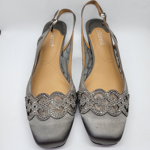 J.Renee Shoes - J. Renee Women's Faleece Lace/Satin Pumps Dark Gray 10.5M Block Heel